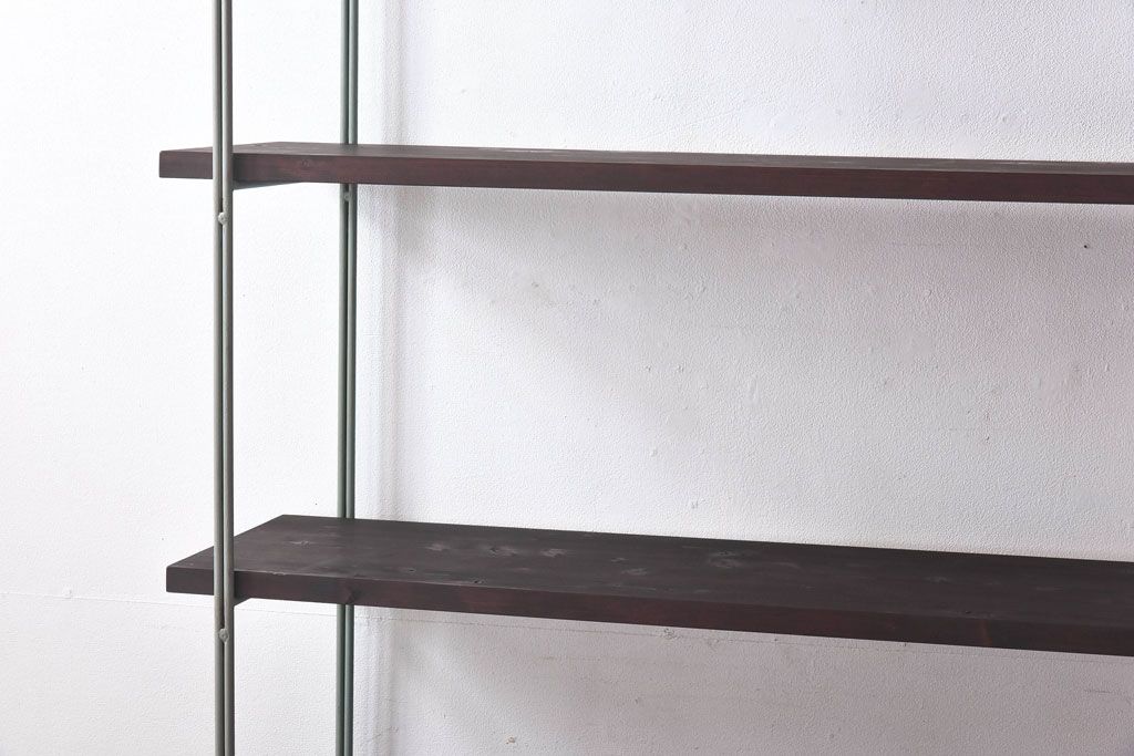 ラフジュ工房オリジナル　青緑色　ペイント薄型アイアンラック【小】(陳列棚、飾り棚)